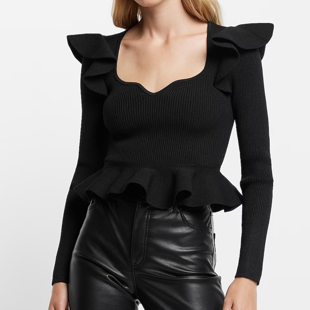 NWT! Express Ribbed Sweetheart Neckline Ruffle Peplum Sweater
